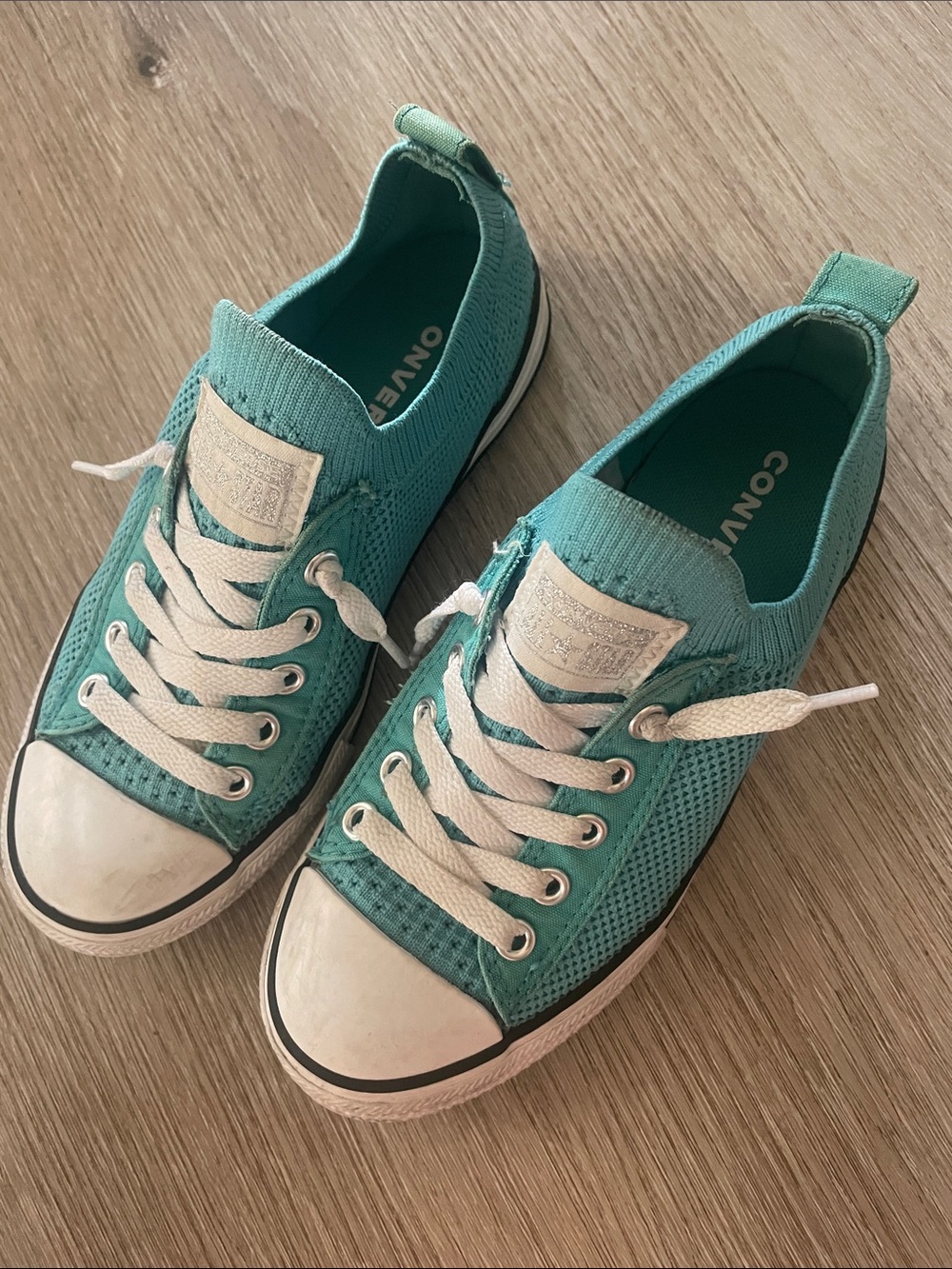 Converse Kids Turquoise Knit Low-Top Sneakers with White Accents
